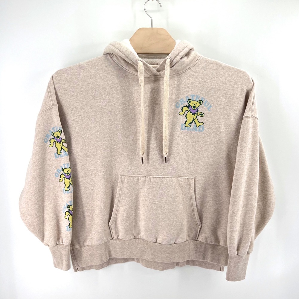 Grateful Dead Hoodie American Eagle XS Oversized Tan Cotton Fleece Dancing Bear